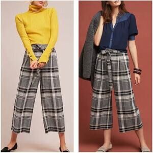 Anthropologie ett:twa‎ Womens Plaid Cropped Pants Black White 0 Academia Preppy